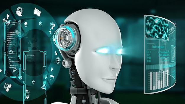 Futuristic robot and data analysis