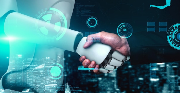 Futuristic robot artificial intelligence huminoid AI for industrial factory