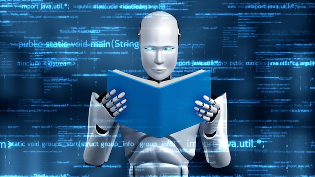Futuristic robot artificial intelligence huminoid AI programming coding