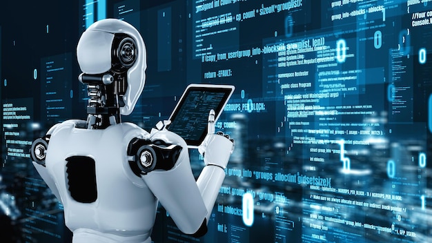Futuristic robot artificial intelligence huminoid AI programming coding