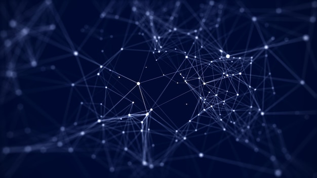 Futuristic vector hexagon wave Dark cyberspace Abstract wave with dots and line White moving particles on background