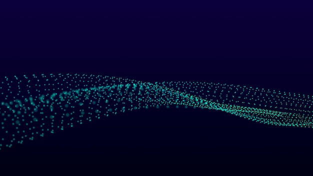 Futuristic wave of dots with moving particles Abstract technology background 3D visualization of big data 3D rendering
