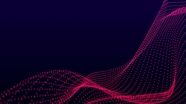 Futuristic wave of dots with moving particles Abstract technology background 3D visualization of big data 3D rendering