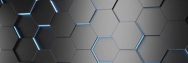 Futuristinen ja teknologinen kuusikulmainen tausta 3D-renderöinti