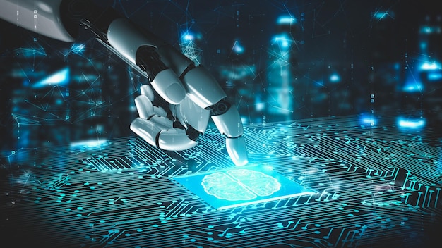 Futuristinen robotti, tekoäly valaisee tekoälyteknologiakonseptia