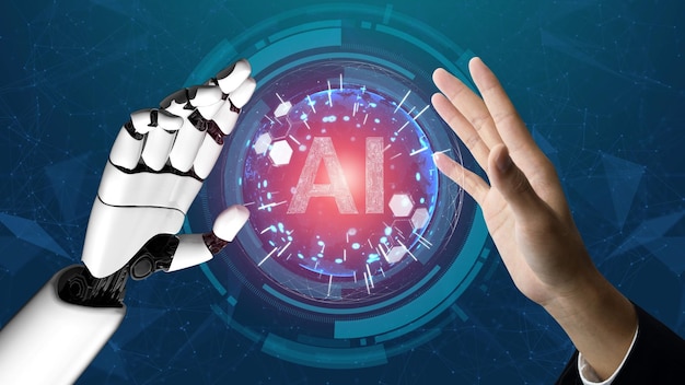 Futuristinen robotti, tekoäly, vallankumouksellinen tekoälyteknologiakonsepti