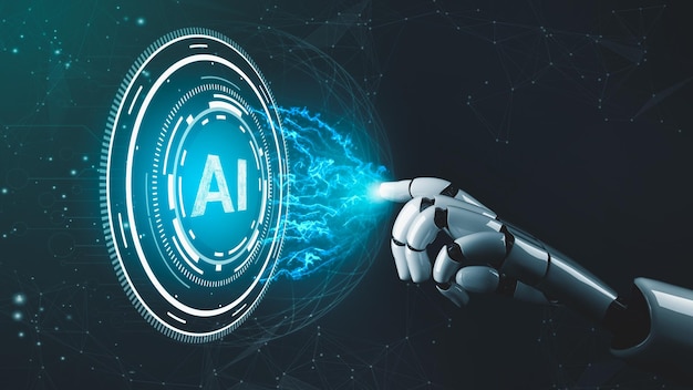 Futuristinen robotti, tekoäly, vallankumouksellinen tekoälyteknologiakonsepti