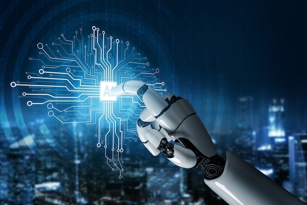 Futuristinen tekoälyrobottikonsepti.