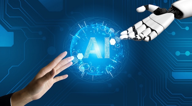 Futuristinen tekoälyrobottikonsepti.