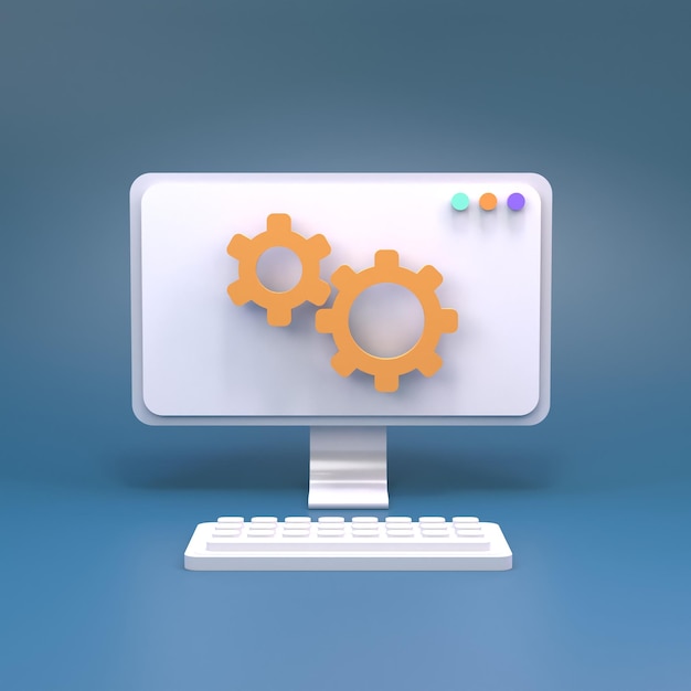 Gear and computer 3D render illustration