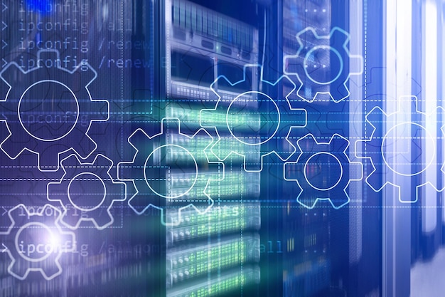 gears mechanism digital transformation data integration and digital technology concept