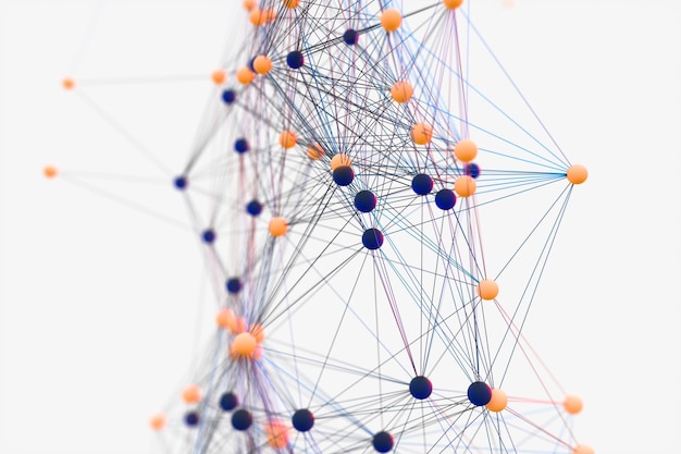 Gene lines and nodes biological gene structure 3d rendering