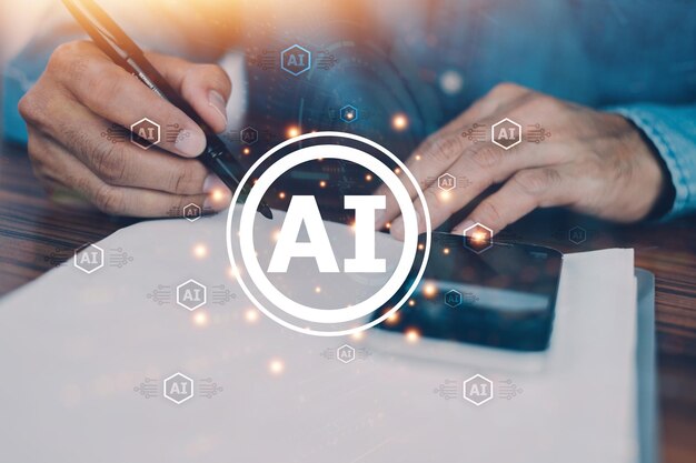 Generative ai Concept Businessman Use AI technology to analyze business data and use it for investment and fund return analysis