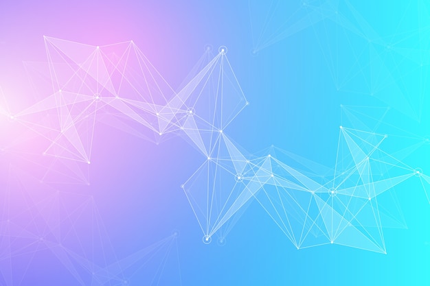 Geometric graphic background molecule and communication. Big data complex with compounds. Lines plexus, minimal array. Digital data visualization. Scientific cybernetic illustration.