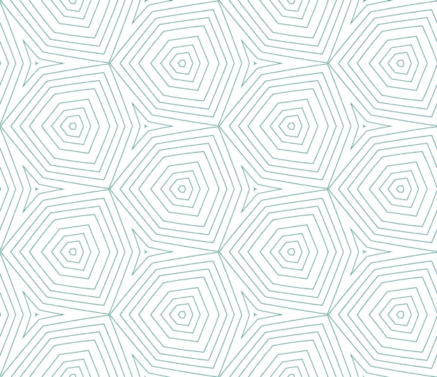 Geometric seamless pattern. Turquoise symmetrical kaleidoscope background. Textile ready radiant print, swimwear fabric, wallpaper, wrapping. Hand drawn geometric seamless design.