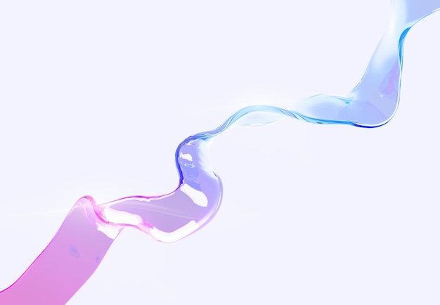 Glass rainbow ribbon flying holographic water wave line on abstract 3d background Iridescent transparent tape with pink blue gradient texture in motion Flowing glossy curve shape