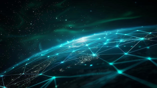 Global Network of Interconnected Blue Lines and Points of Light