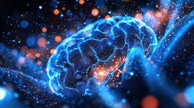Glowing digital brain neural network AI concept