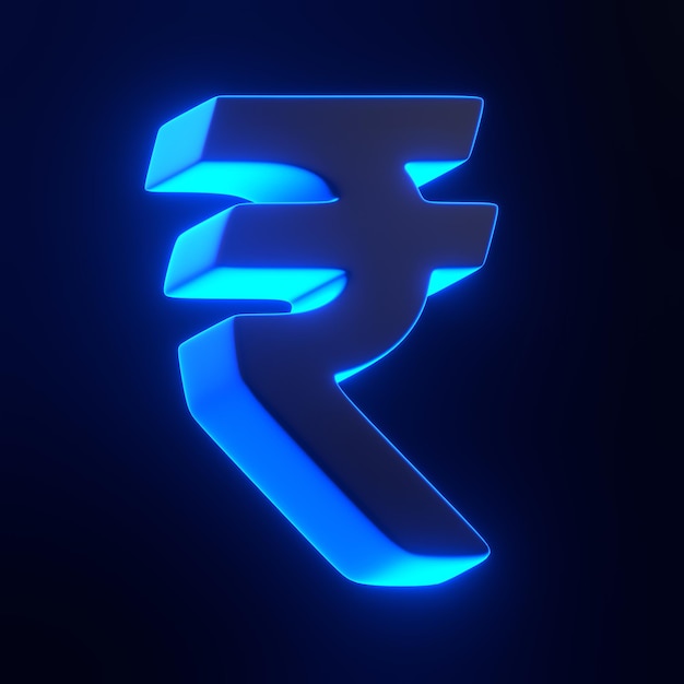 Glowing neon Indian rupee currency symbol