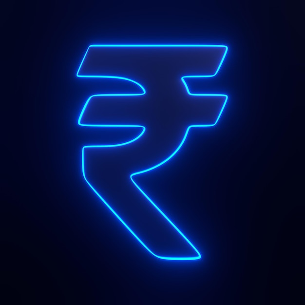 Glowing neon Indian rupee currency symbol