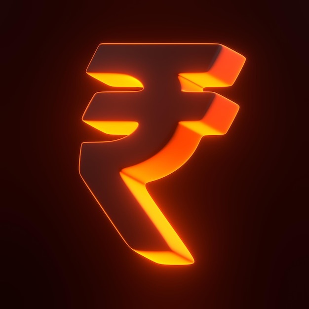 Glowing neon Indian rupee currency symbol