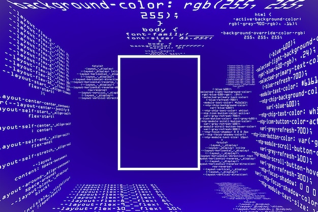 Glowing purple coding programming background with square mock up frame Big data and code concept 3D Rendering