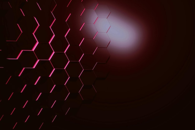 Glowing red hexagon pattern background 3D rendering