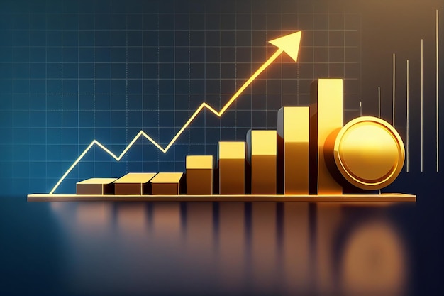 Gold coin and arrow with an uptrend arrow chart Market uptrend investment trading generative AI
