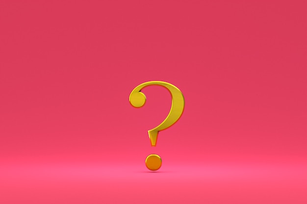 gold question mark sign minimal on pink background, 3d render, minimal and copy space