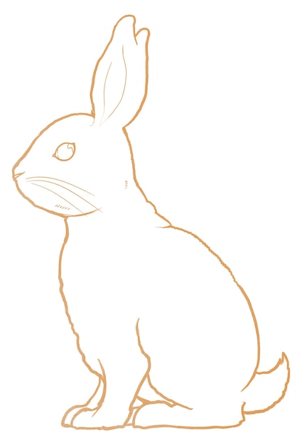 Gold rabbit png sticker Chinese zodiac animal in line art design transparent background