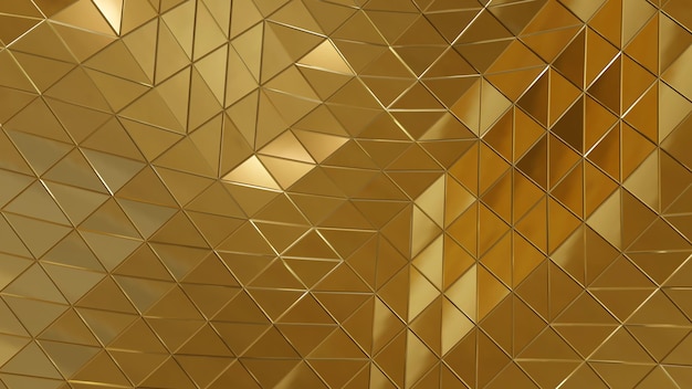 Gold triangular roof top with its wireframe 3D Rendering