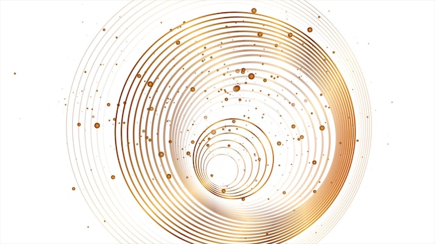 Golden minimal round lines and shiny dust particles abstract background