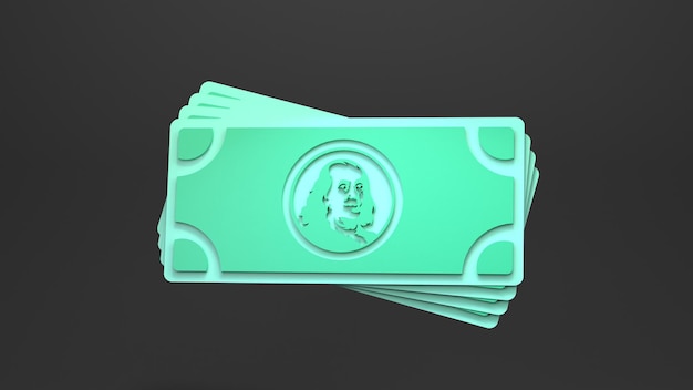 Green dollar on a black background 3d render