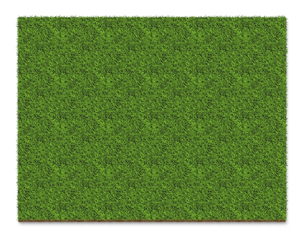Green grass square plate surface, isolated on white
