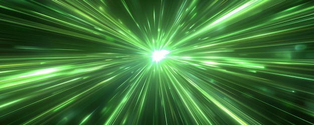 Green light burst with radial lines dynamic abstract background concept