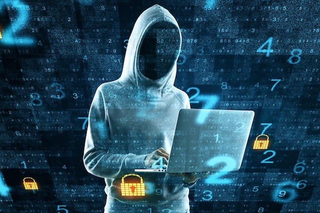 Hacker using laptop