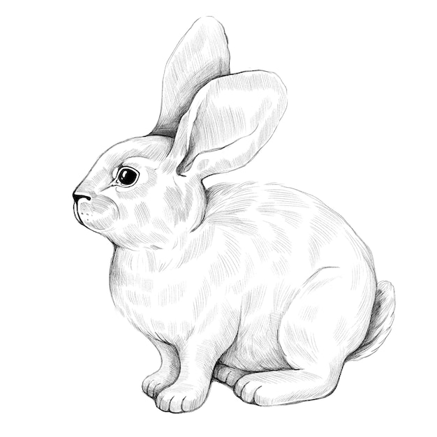 Hand drawn rabbit Symbol of 2023 Pencil drawing on a white background