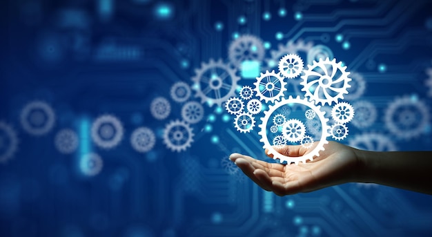 Hand holding cogwheels Business idea Teamwork Planing Strategy Cooperation Analysis solution