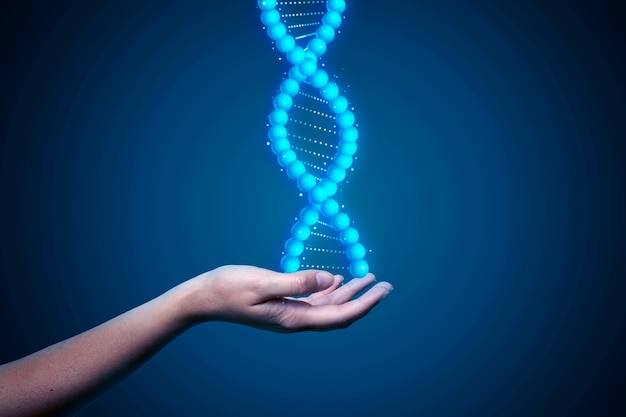 Hand holding dna representation