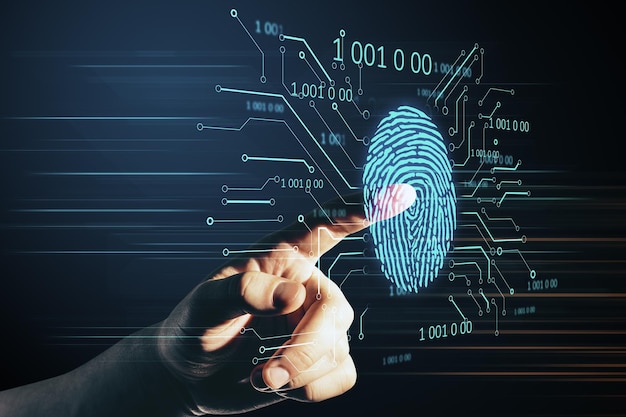Hand using finger print interface on virtual screen
