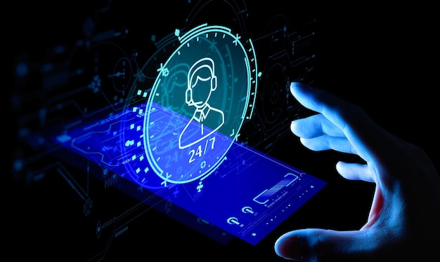 hand working with smart phone technical support and customer service business technology internet ui