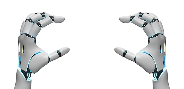 Hands of a robot or humanid robot KI grips isolated on white background