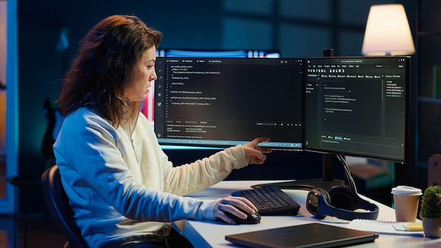 Happy admin in home office satisfied after preventing system failures