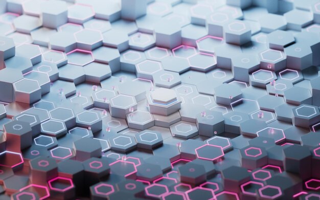 Hexagonal scientific and technological materials 3d rendering