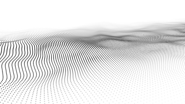 Hiukkasaalto, abstrakti tausta dynaamisella aallolla, suurdata, 3d-renderöidä