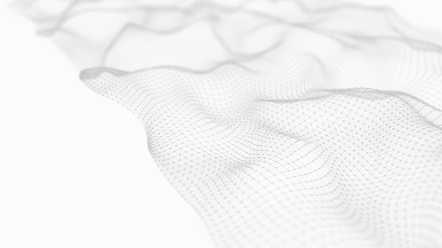 Hiukkasaalto Futuristinen pistaalto valkoisella taustalla Dynaaminen aalto 3d-aalto
