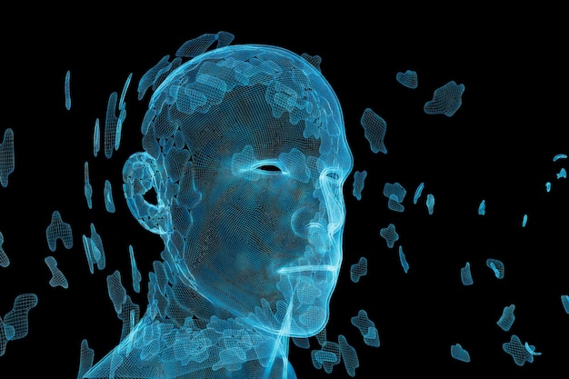 holographic image of a person's face. modern technologies.