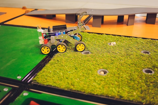 Homemade robot on wheels with eyes Hobby robotics