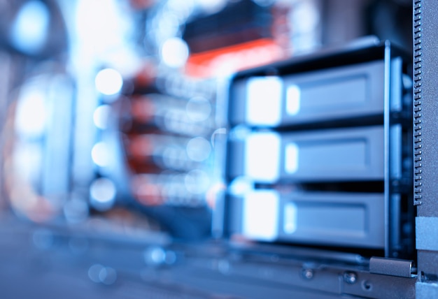 horizontal data storage array bokeh background