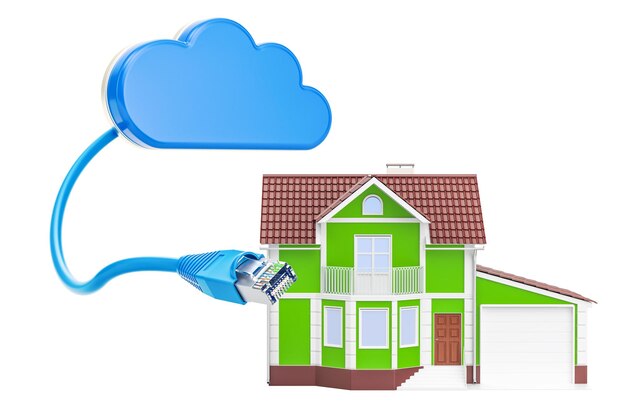 house with computer cloud 3d rendering